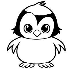 Colorless funny cartoon penguin. Vector illustration