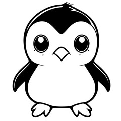 Colorless funny cartoon penguin. Vector illustration