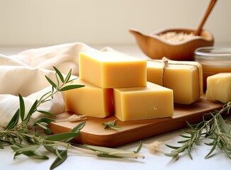 Natural bathroom product, handcrafted soap, horizontal. Created with Generative AI technology.