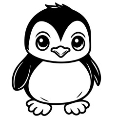 Colorless funny cartoon penguin. Vector illustration