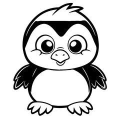 Colorless funny cartoon penguin. Vector illustration