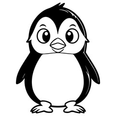 Obraz premium Colorless funny cartoon penguin. Vector illustration