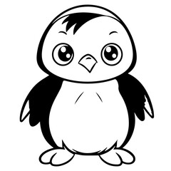 Colorless funny cartoon penguin. Vector illustration
