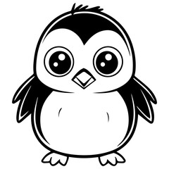Colorless funny cartoon penguin. Vector illustration
