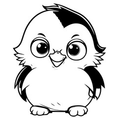 Colorless funny cartoon penguin. Vector illustration