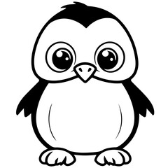 Colorless funny cartoon penguin. Vector illustration