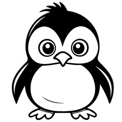 Colorless funny cartoon penguin. Vector illustration
