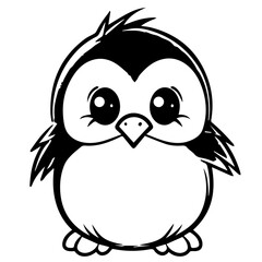 Colorless funny cartoon penguin. Vector illustration