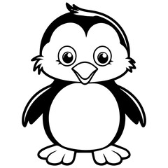 Colorless funny cartoon penguin. Vector illustration