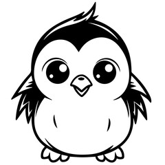 Colorless funny cartoon penguin. Vector illustration