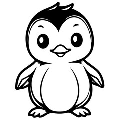 Colorless funny cartoon penguin. Vector illustration