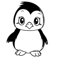 Colorless funny cartoon penguin. Vector illustration