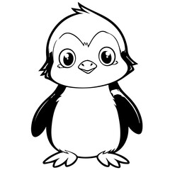 Colorless funny cartoon penguin. Vector illustration
