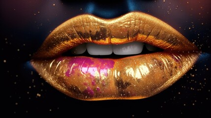 Image of attractive and sensual female lips painted with colored lipstick.