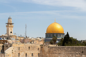 Fototapeta na wymiar Temple Mount including Al Aqsa Mosque and Dome of the Rock. Jerusalem, Palestine