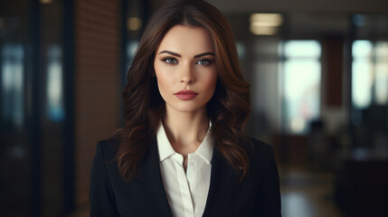 Fototapeta premium Portrait of a professional woman in a suit. Business woman standing in an office