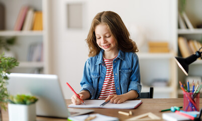 Girl doing homework or online education.