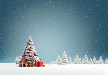 Obraz premium Christmas card ideas, Christmas tree background and gifts. AI Generative.