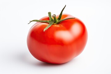 Closeup of healthy fresh red tomato on white background. Isolated vegetable.  Freshness and healthy food concept