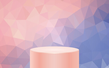 product podium display 3d pastel pink color Empty Cylinder circle in purple polygon pattern background
 background 
