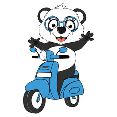 Fototapeta premium cute panda cartoon ride motorcycle