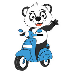 cute panda cartoon ride motorcycle