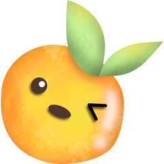 Watercolor painted orange has cute eyes, good mood. on transparent background PNG