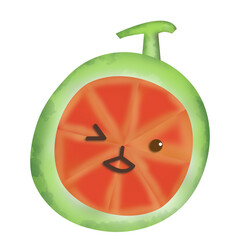 Watercolor painted watermelon has cute eyes, good mood on a transparent background
