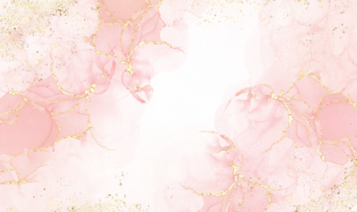 Schilderijen op glas Geschilderde Bloemen Pink alcohol ink mixed with glitter gold pattern elegant abstract ink flow art with translucent background.  © kamonwan