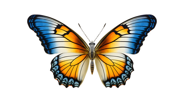 Multicolored butterfly for design, on transparent background, macro, incredible pollinator, top view, png file, generative AI