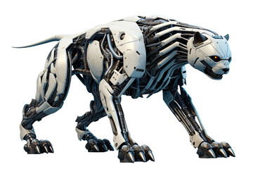 Robotic panther png, mechanical cyber leopard isolated on transparent background, cybernetic robot