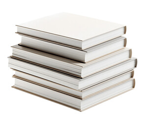A stack of white books. Many white books lie on top of each other. minimalist books. Isolated on a transparent background.