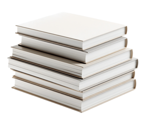 A stack of white books. Many white books lie on top of each other. minimalist books. Isolated on a transparent background.