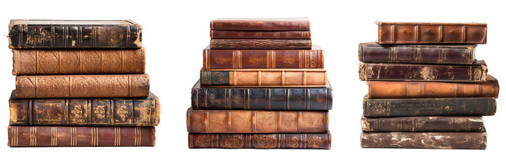 Pile of Books, Stack of old books isolated on transparent background