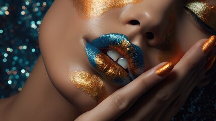 Image of attractive and sensual female lips painted with colored lipstick.