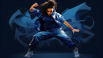 danseuse de hip hop, illustration sur fond bleu foncé