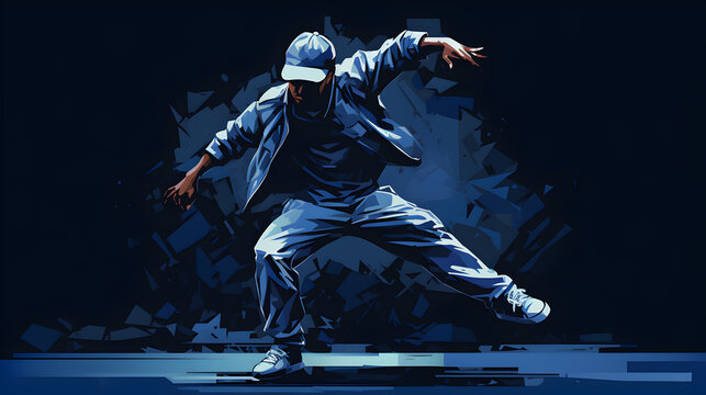 danseur de hip hop, illustration sur fond bleu foncé