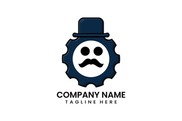 Flat mister gear mechanical engineering logo icon template vector design illustration