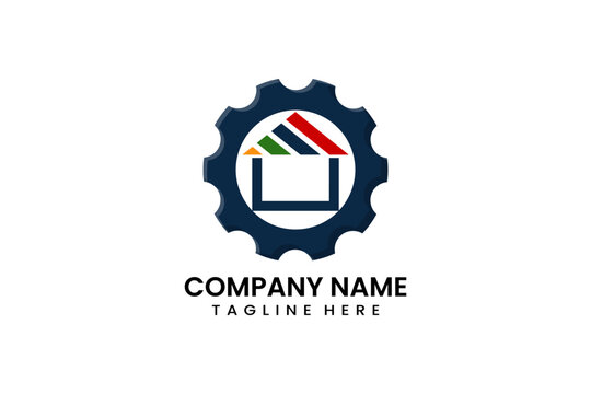 Flat home gear mechanical engineering logo icon template vector design illustration