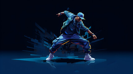 danseur de hip hop, illustration sur fond bleu foncé
