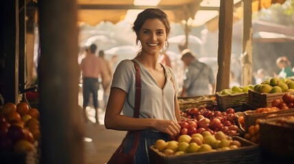 Woman at the summer fruit market