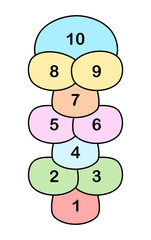 Hopscotch game with numbers from 1 to 10 isolated on white