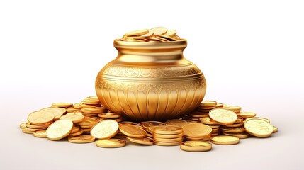 Indian festival Dhanteras and Diwali worship background with Goddess Lakshmi, Laxmi golden coins stock.illustration