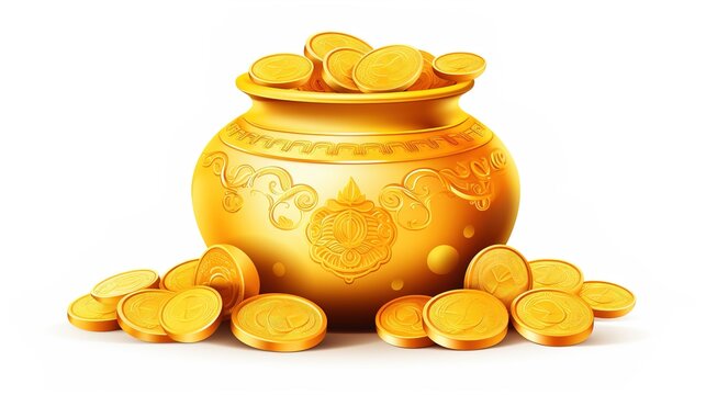 Indian festival Dhanteras and Diwali worship background with Goddess Lakshmi, Laxmi golden coins stock.illustration