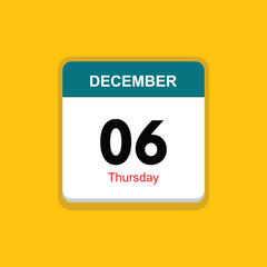 thursday 06 december icon with yellow background, calender icon