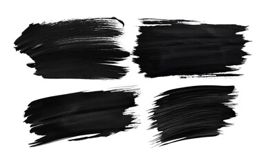 Collection set of black paint strokes isolated on transparent or white background, png