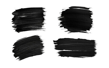 Collection set of black paint strokes isolated on transparent or white background, png