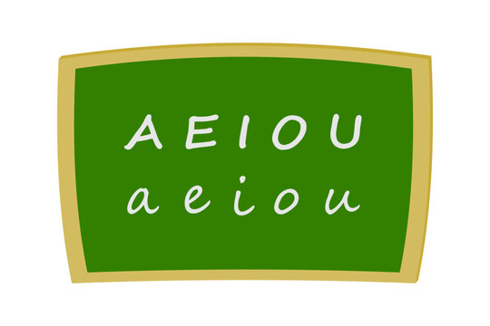 School blackboard with the vowels written in upper and lower case