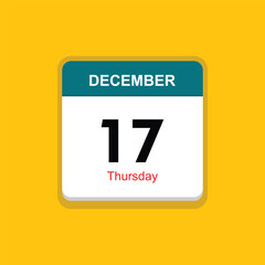 thursday 17 december icon with yellow background, calender icon