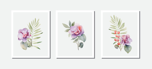 Flower orchids watercolor on white background. Hand drawn botanical vector illustration isolated on white background. Wedding invitation. © Katisko